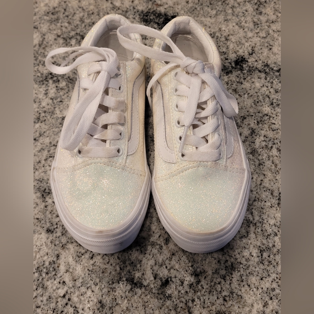 Kid's Van's White Glitter Sneaker - size 13